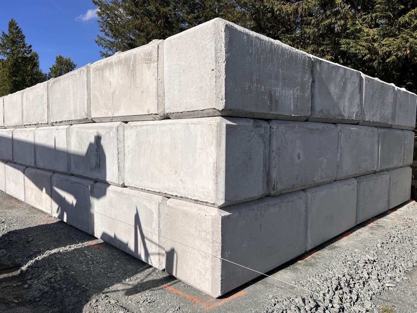 Interlocking blocks stacked and staged on site